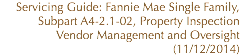 Servicing Guide: Fannie Mae Single Family, Subpart A4-2.1-02, Property Inspection Vendor Management and Oversight (11/12/2014)